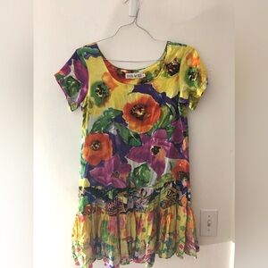 Vintage Jams World Hattie Tiered Mini Dress in Mixed Poppy Print Size Small